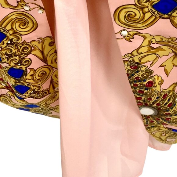 Joe Fresh Fit & Flare Pink Satin Cocktail Dress Size 8 Gold Blue Baroque Design - Picture 9 of 12
